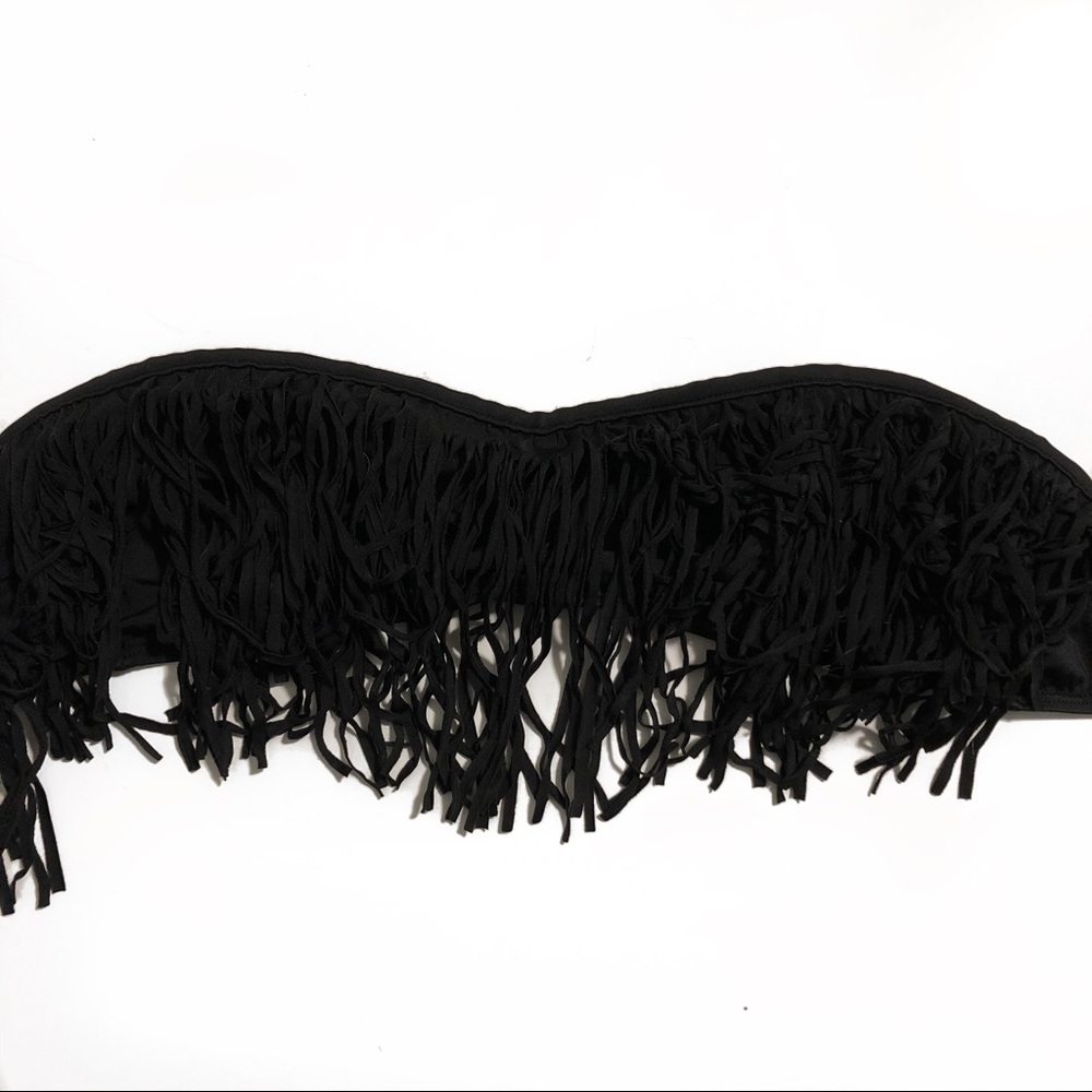 Fringe Bandeau Black Bikini Top